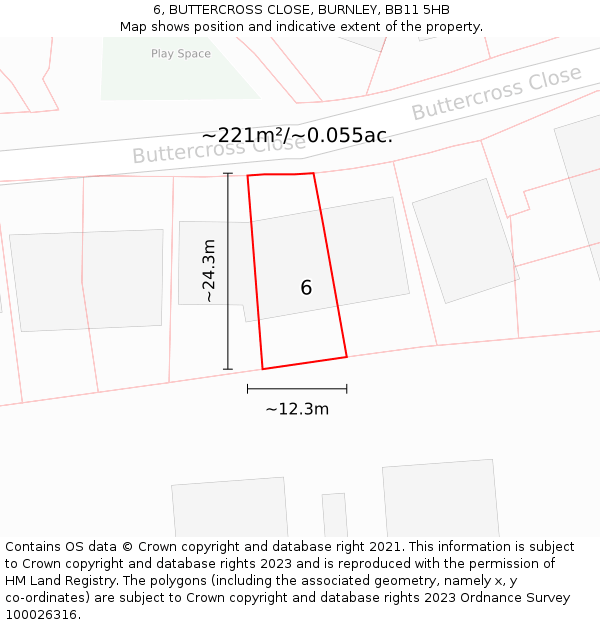 6, BUTTERCROSS CLOSE, BURNLEY, BB11 5HB: Plot and title map