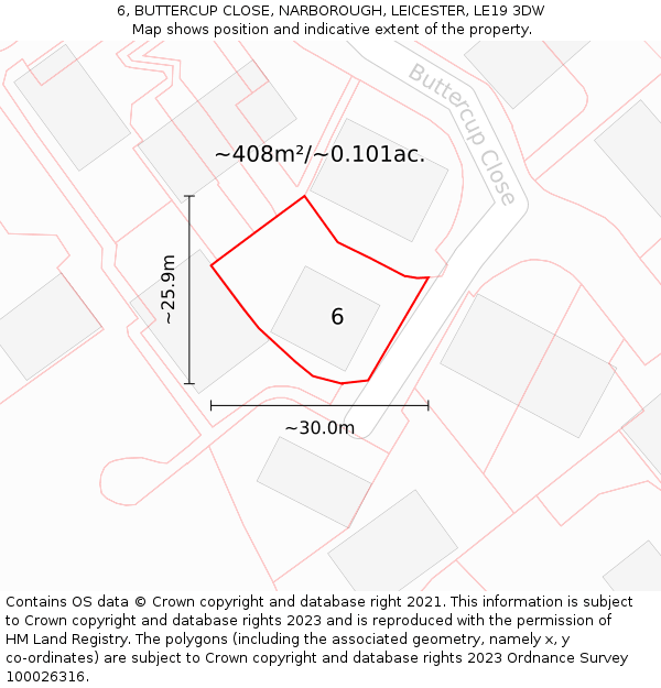 6, BUTTERCUP CLOSE, NARBOROUGH, LEICESTER, LE19 3DW: Plot and title map