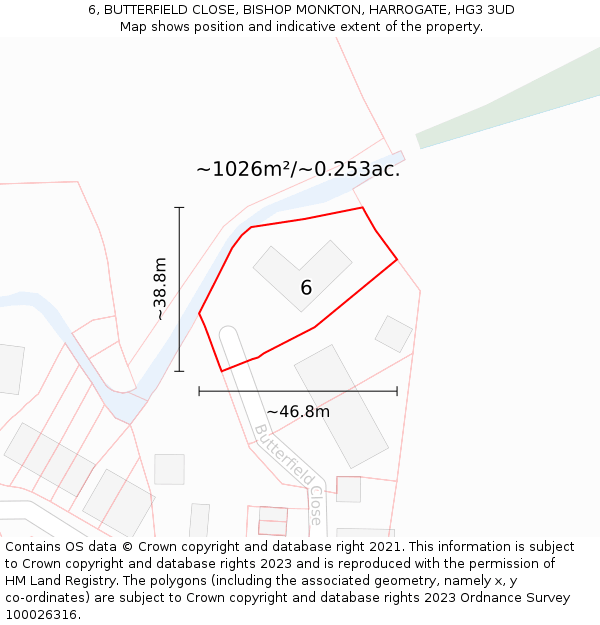 6, BUTTERFIELD CLOSE, BISHOP MONKTON, HARROGATE, HG3 3UD: Plot and title map