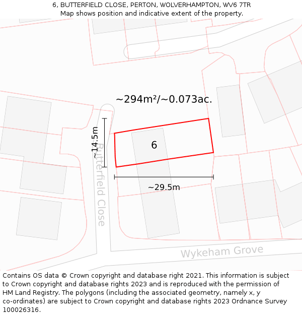 6, BUTTERFIELD CLOSE, PERTON, WOLVERHAMPTON, WV6 7TR: Plot and title map