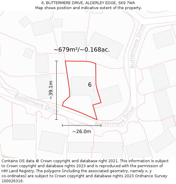 6, BUTTERMERE DRIVE, ALDERLEY EDGE, SK9 7WA: Plot and title map