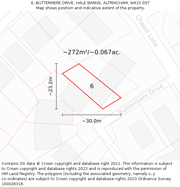 6, BUTTERMERE DRIVE, HALE BARNS, ALTRINCHAM, WA15 0ST: Plot and title map