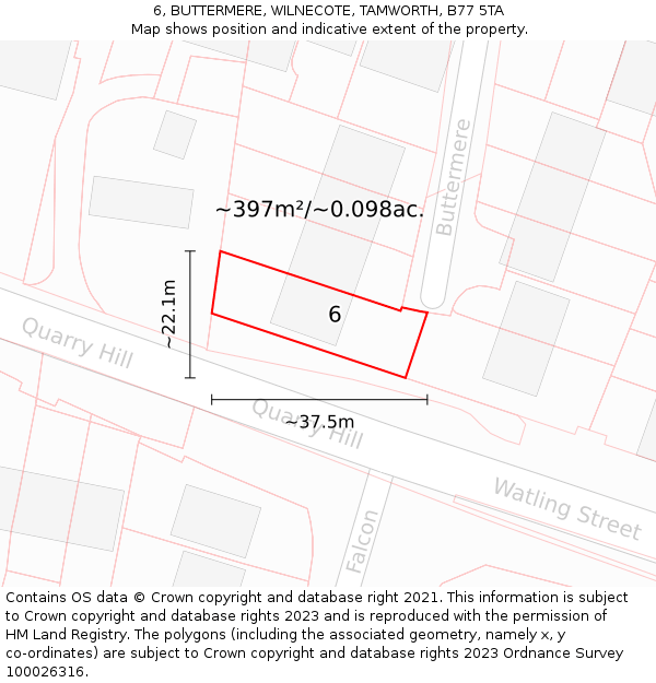 6, BUTTERMERE, WILNECOTE, TAMWORTH, B77 5TA: Plot and title map