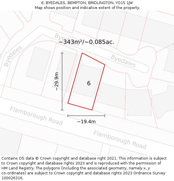6, BYEDALES, BEMPTON, BRIDLINGTON, YO15 1JW: Plot and title map