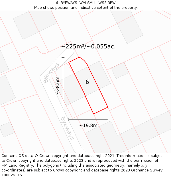 6, BYEWAYS, WALSALL, WS3 3RW: Plot and title map