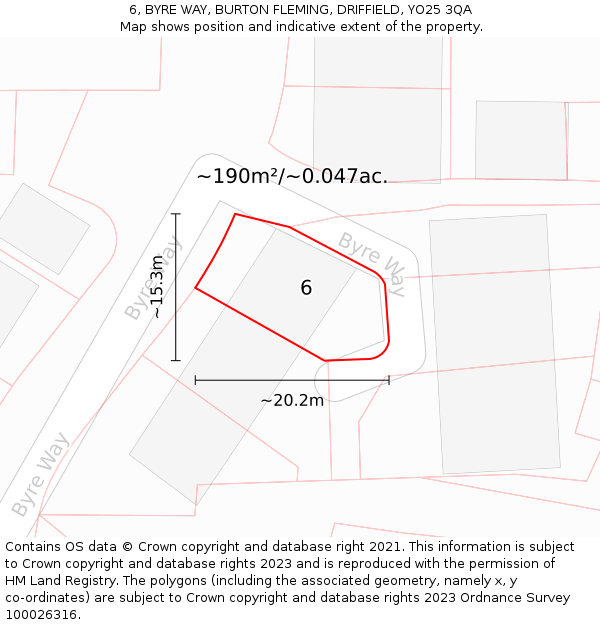 6, BYRE WAY, BURTON FLEMING, DRIFFIELD, YO25 3QA: Plot and title map