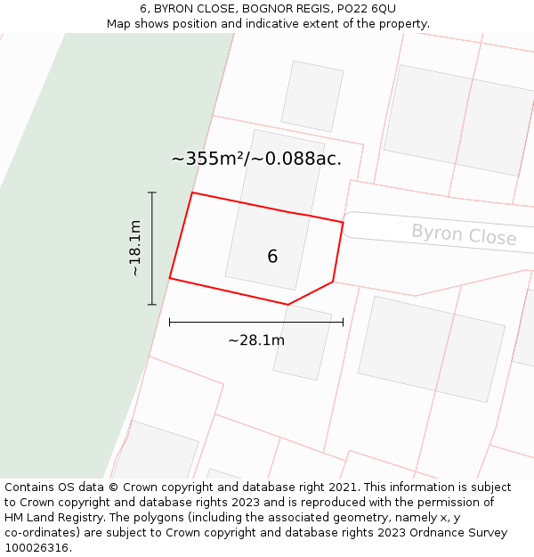 6, BYRON CLOSE, BOGNOR REGIS, PO22 6QU: Plot and title map