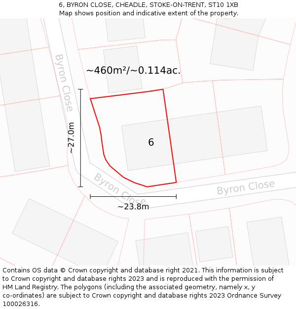 6, BYRON CLOSE, CHEADLE, STOKE-ON-TRENT, ST10 1XB: Plot and title map