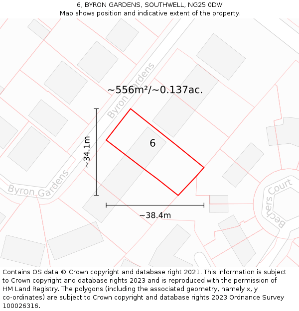 6, BYRON GARDENS, SOUTHWELL, NG25 0DW: Plot and title map