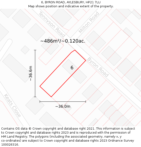 6, BYRON ROAD, AYLESBURY, HP21 7LU: Plot and title map