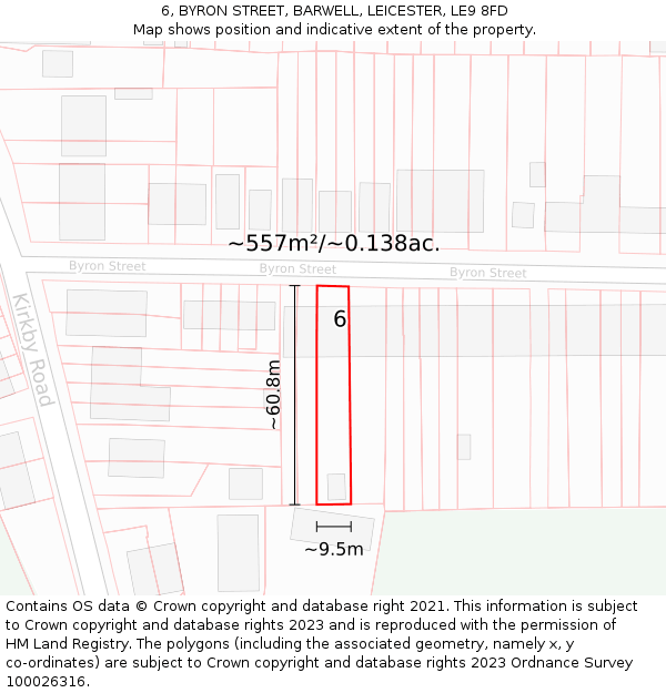 6, BYRON STREET, BARWELL, LEICESTER, LE9 8FD: Plot and title map