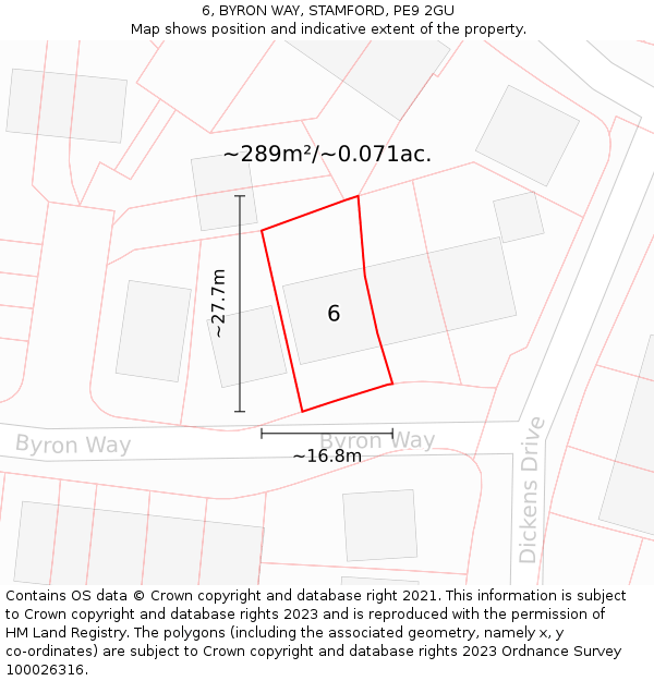 6, BYRON WAY, STAMFORD, PE9 2GU: Plot and title map