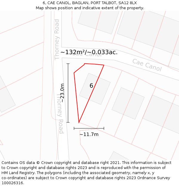 6, CAE CANOL, BAGLAN, PORT TALBOT, SA12 8LX: Plot and title map