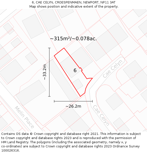 6, CAE CELYN, CROESPENMAEN, NEWPORT, NP11 3AT: Plot and title map