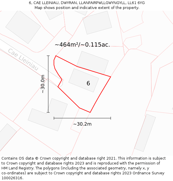6, CAE LLEINIAU, DWYRAN, LLANFAIRPWLLGWYNGYLL, LL61 6YG: Plot and title map