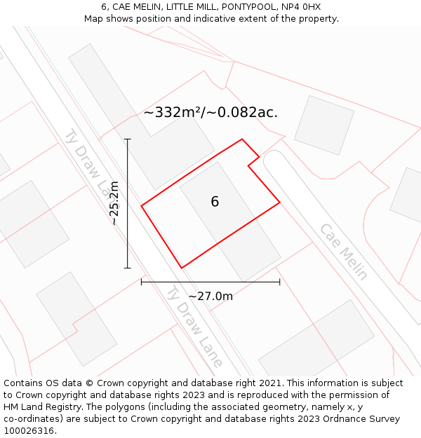 6, CAE MELIN, LITTLE MILL, PONTYPOOL, NP4 0HX: Plot and title map
