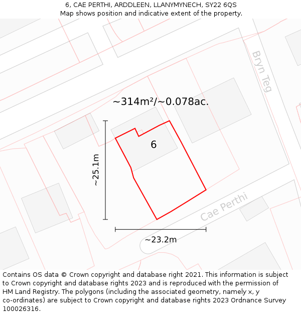 6, CAE PERTHI, ARDDLEEN, LLANYMYNECH, SY22 6QS: Plot and title map