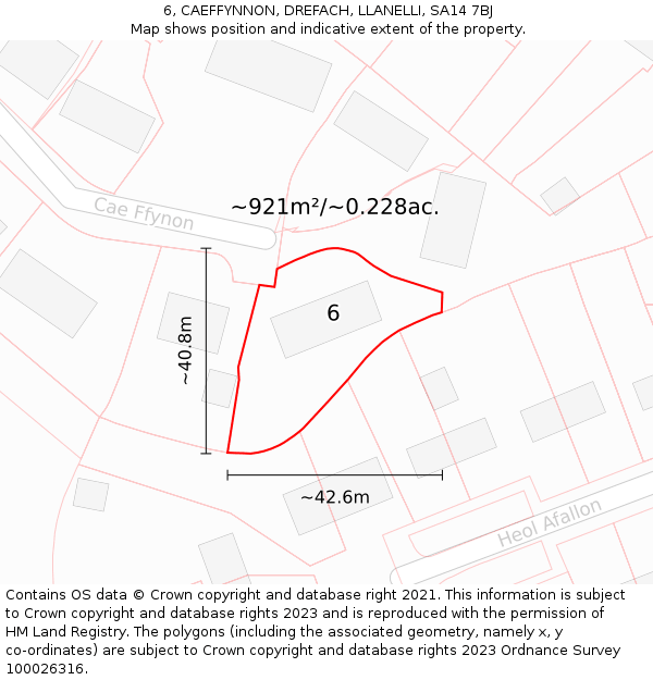 6, CAEFFYNNON, DREFACH, LLANELLI, SA14 7BJ: Plot and title map