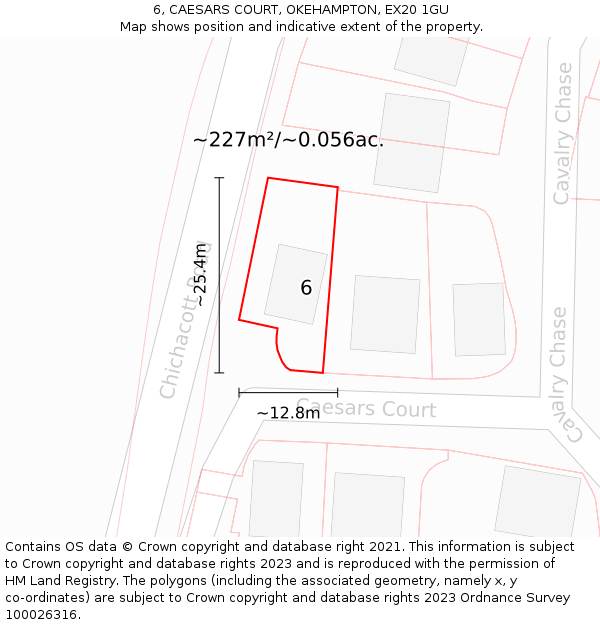 6, CAESARS COURT, OKEHAMPTON, EX20 1GU: Plot and title map