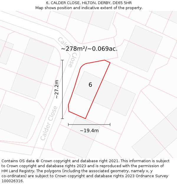6, CALDER CLOSE, HILTON, DERBY, DE65 5HR: Plot and title map
