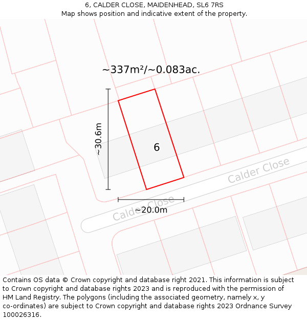 6, CALDER CLOSE, MAIDENHEAD, SL6 7RS: Plot and title map