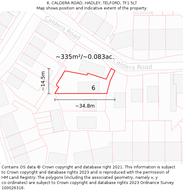 6, CALDERA ROAD, HADLEY, TELFORD, TF1 5LT: Plot and title map