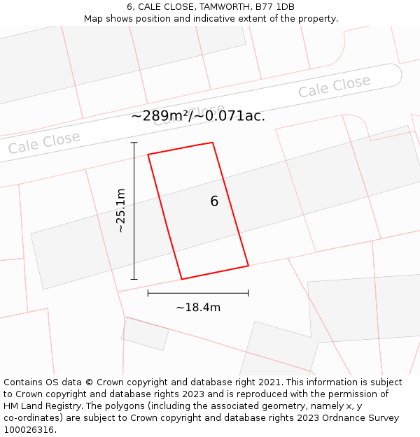 6, CALE CLOSE, TAMWORTH, B77 1DB: Plot and title map
