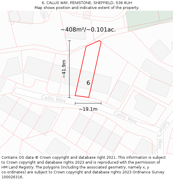 6, CALLIS WAY, PENISTONE, SHEFFIELD, S36 6UH: Plot and title map
