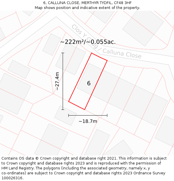 6, CALLUNA CLOSE, MERTHYR TYDFIL, CF48 3HF: Plot and title map