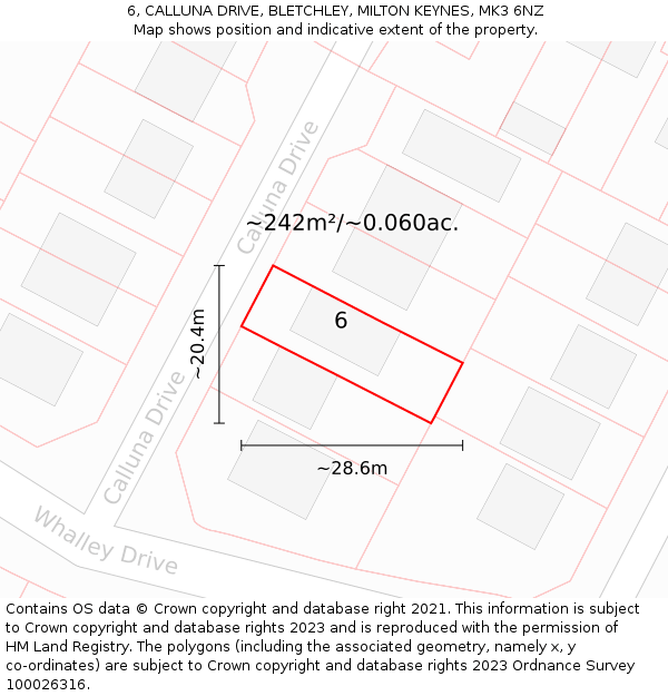 6, CALLUNA DRIVE, BLETCHLEY, MILTON KEYNES, MK3 6NZ: Plot and title map