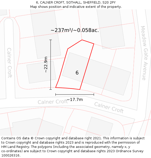 6, CALNER CROFT, SOTHALL, SHEFFIELD, S20 2PY: Plot and title map