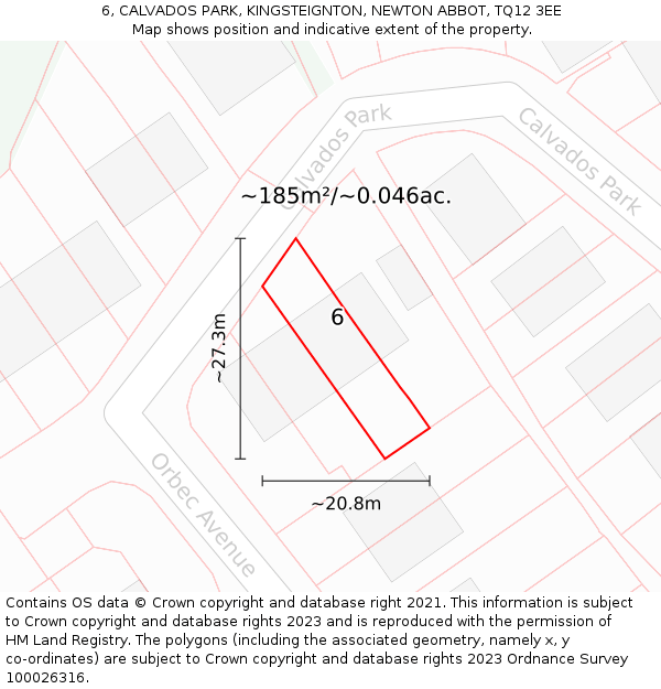 6, CALVADOS PARK, KINGSTEIGNTON, NEWTON ABBOT, TQ12 3EE: Plot and title map