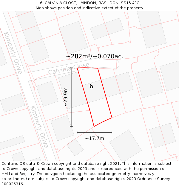 6, CALVINIA CLOSE, LAINDON, BASILDON, SS15 4FG: Plot and title map