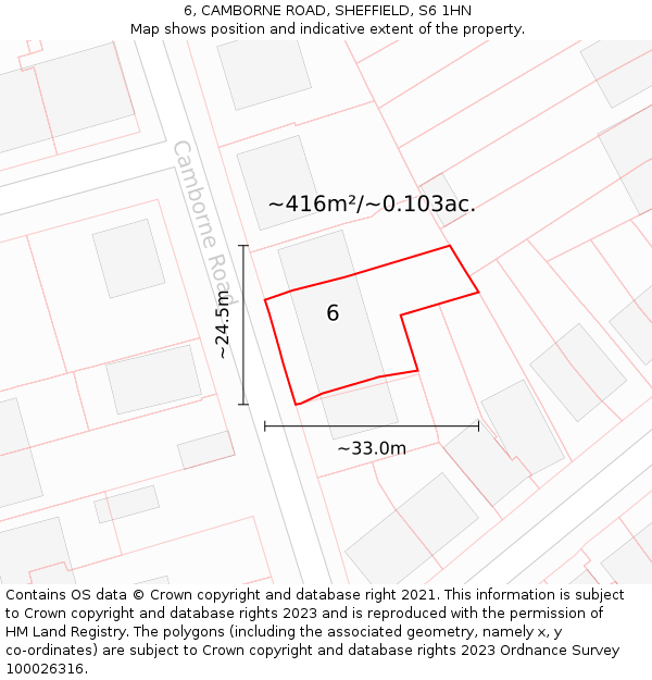 6, CAMBORNE ROAD, SHEFFIELD, S6 1HN: Plot and title map