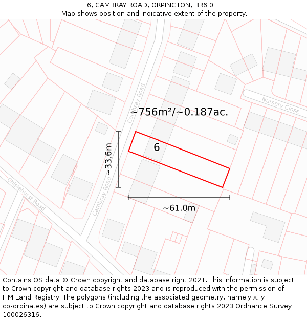 6, CAMBRAY ROAD, ORPINGTON, BR6 0EE: Plot and title map