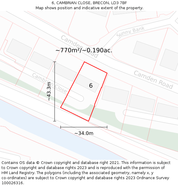 6, CAMBRIAN CLOSE, BRECON, LD3 7BF: Plot and title map