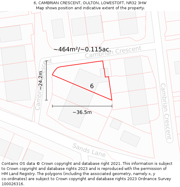 6, CAMBRIAN CRESCENT, OULTON, LOWESTOFT, NR32 3HW: Plot and title map