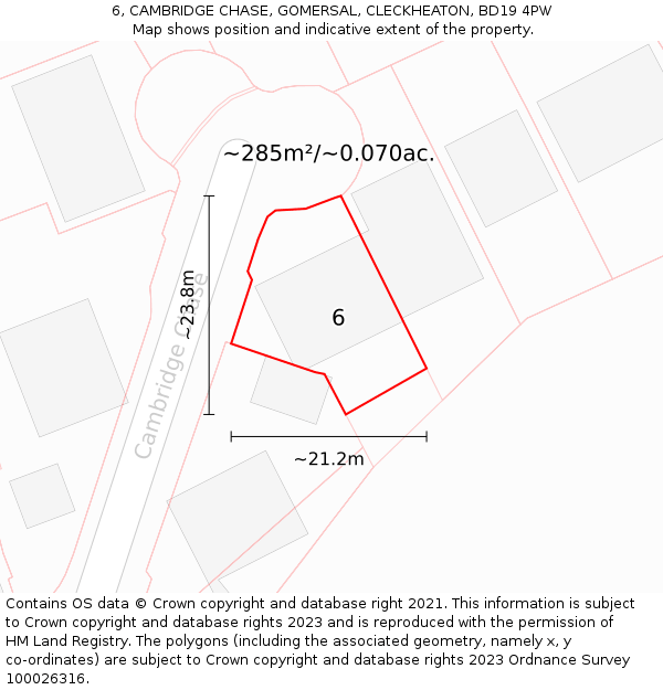 6, CAMBRIDGE CHASE, GOMERSAL, CLECKHEATON, BD19 4PW: Plot and title map
