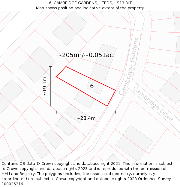 6, CAMBRIDGE GARDENS, LEEDS, LS13 3LT: Plot and title map