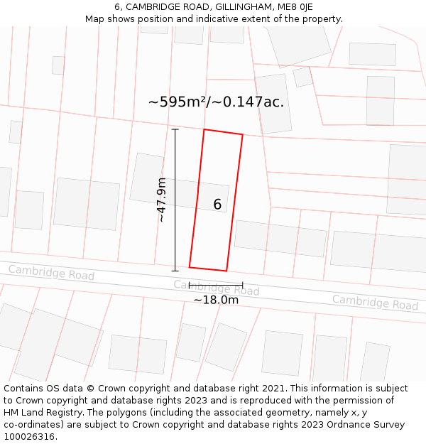 6, CAMBRIDGE ROAD, GILLINGHAM, ME8 0JE: Plot and title map