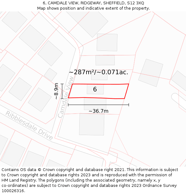 6, CAMDALE VIEW, RIDGEWAY, SHEFFIELD, S12 3XQ: Plot and title map