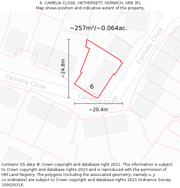 6, CAMELIA CLOSE, HETHERSETT, NORWICH, NR9 3FL: Plot and title map