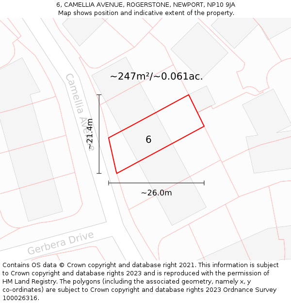 6, CAMELLIA AVENUE, ROGERSTONE, NEWPORT, NP10 9JA: Plot and title map