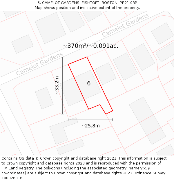 6, CAMELOT GARDENS, FISHTOFT, BOSTON, PE21 9RP: Plot and title map