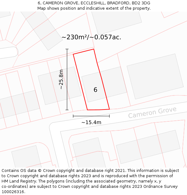 6, CAMERON GROVE, ECCLESHILL, BRADFORD, BD2 3DG: Plot and title map
