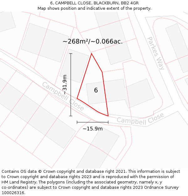 6, CAMPBELL CLOSE, BLACKBURN, BB2 4GR: Plot and title map