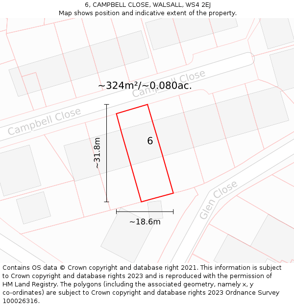 6, CAMPBELL CLOSE, WALSALL, WS4 2EJ: Plot and title map