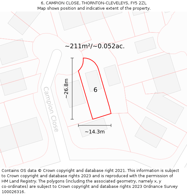 6, CAMPION CLOSE, THORNTON-CLEVELEYS, FY5 2ZL: Plot and title map