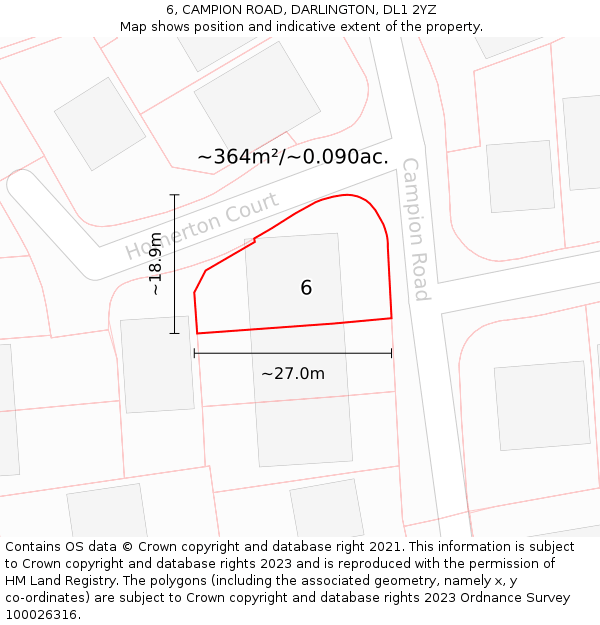6, CAMPION ROAD, DARLINGTON, DL1 2YZ: Plot and title map