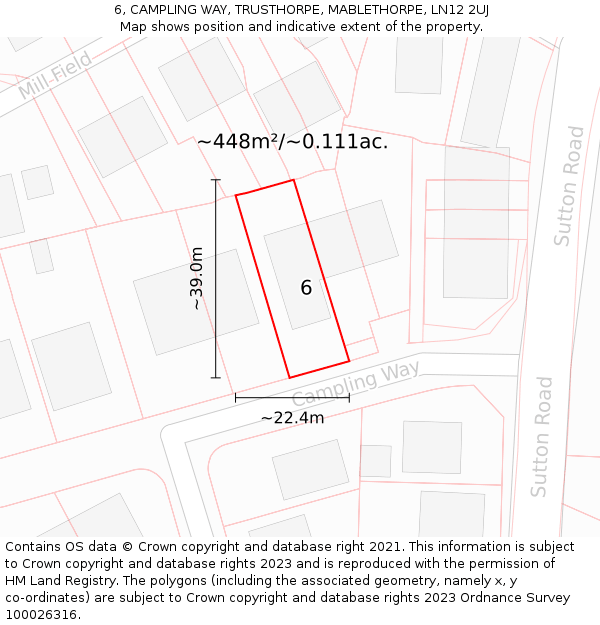 6, CAMPLING WAY, TRUSTHORPE, MABLETHORPE, LN12 2UJ: Plot and title map